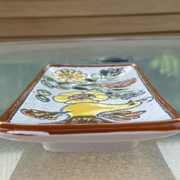 Vintage Eduardo Vega Pottery Bird with Flowers Tray Spoon Rest - Picture 4 of 12
